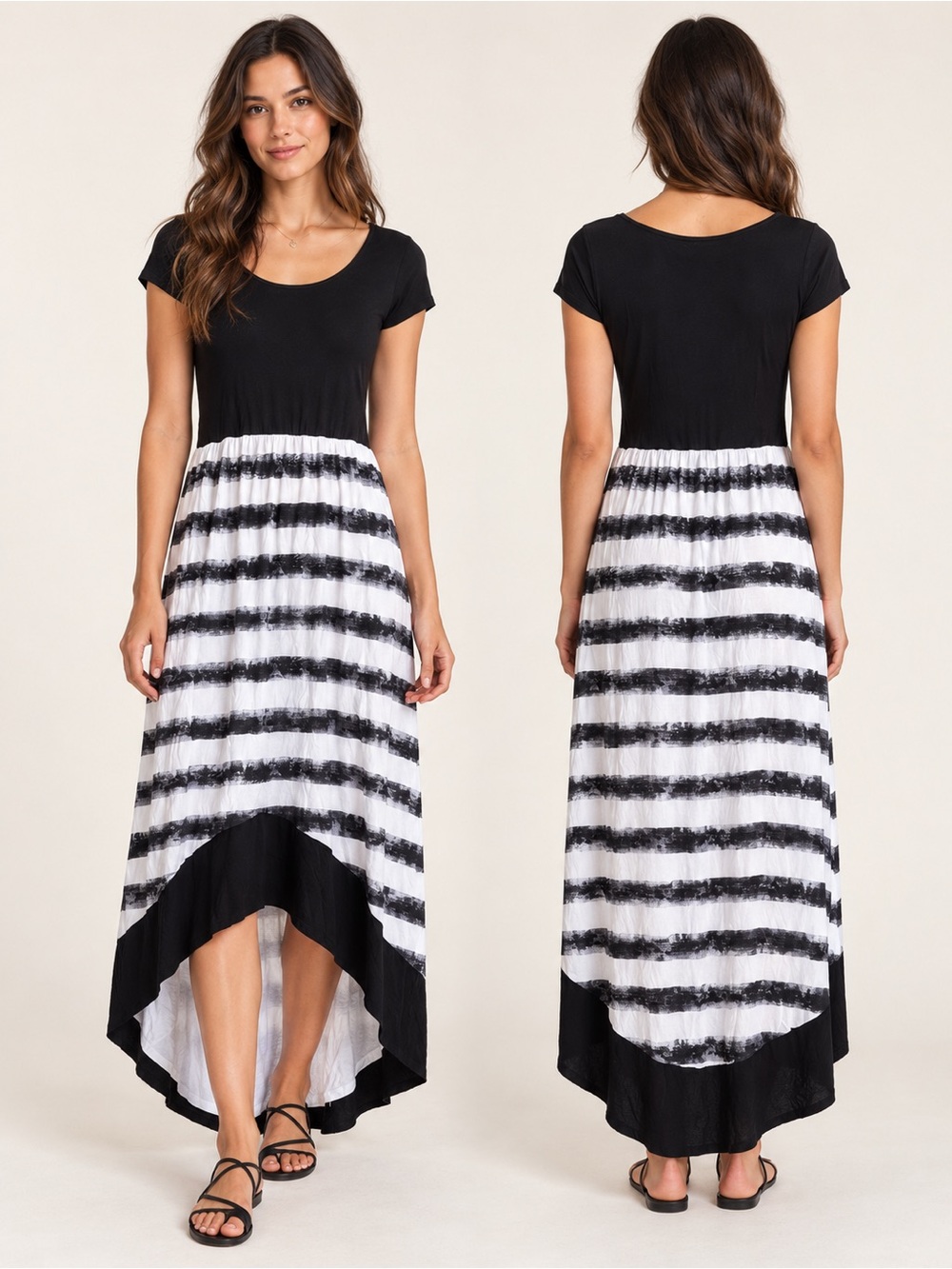 Kensie Black White Striped High-Low Maxi Dress Size Small
